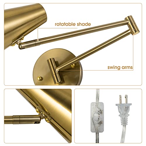 Ahaloye Plug In Wall Sconces, Modern Brass Swing Arms Wall Sconce Lighting For Bedroom Living Room Wall Lamp #TOP6