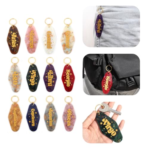 Astrological Leo Zodiac Sign Acrylic Keychain with Gold Stars