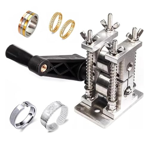 Manual Jewelry Rolling Mill Hand Crank Jewelry Press with Thickness Adjustable Handmade DIY Inlay Silver Copper Wire Pressing Machine for Sheet Semicircle Jewelry Making & Metal Crafting