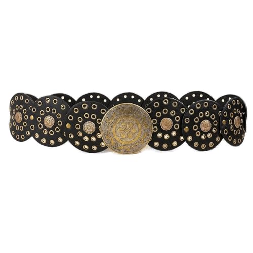 Western Belts for Women Vintage Disc Waist Belts Concho Leather Belts Boho Waist Belt for Dress Jeans with Metal Buckle