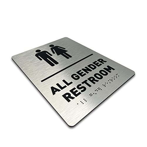 All Gender Bathroom Sign by GDS - ADA Compliant, Wheelchair Accessible, Raised Icons, & Grade 2 Braille - Includes Adhesive Strips for Easy Installation - All Gender Restroom Sign for Business, Bathroom Signs for Business, Restroom Signs for Business - 6"
