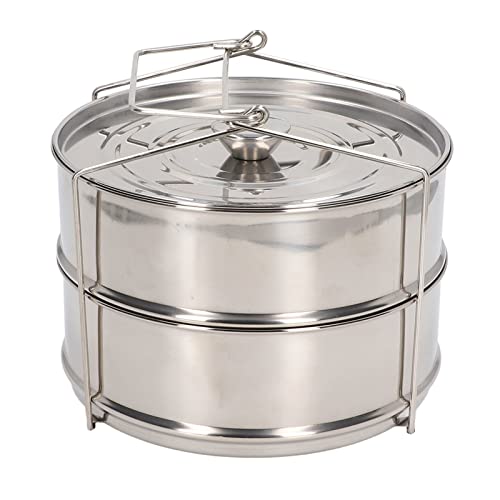 Stainless Steel 2 Tier Steamer Basket, Large Capacity Round Food Steamer Pan with Lid for Vegetables, Dumplings, Seafood