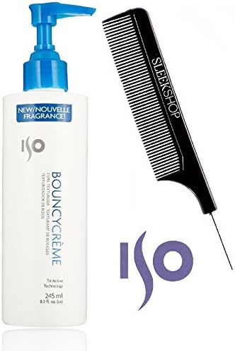 ISO Bouncy Creme CURL TEXTURIZER Curling Cream (with Sleek Steel Pin Tail Comb) (8.5 oz / 250 ml - with PUMP)