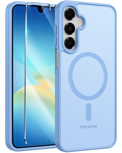 Image of FNTCASE for Galaxy A26 5G Phone Case: Magnetic Matte Translucent Military Grade Drop Protection Cell Phone Cover - Slim Rugged Durable Shockproof Protective for Samsung A26 Cases - Light Blue