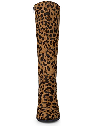 Allegra K Allegra K Women's Round Toe Block Heeled Leopard Knee High Boots - 7.5 M US