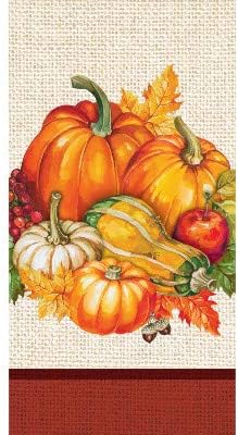 Fall Season Thanksgiving Party Decorations, Plentiful Harvest Pattern Printed Guest Towel Size Paper Napkins, Box of 192