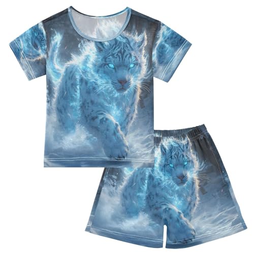 senya Short Sleeve Pajamas Sets Summer Cotton Sleepwear Blue Light Tiger