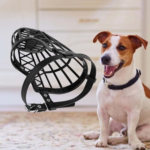 Image of RvPaws Anti Biting Dog Muzzle Basket Cage Design Plastic Pet Muzzle Comfortable Barking Easy to Adjust Quick Release Buckle (No-5, Large)