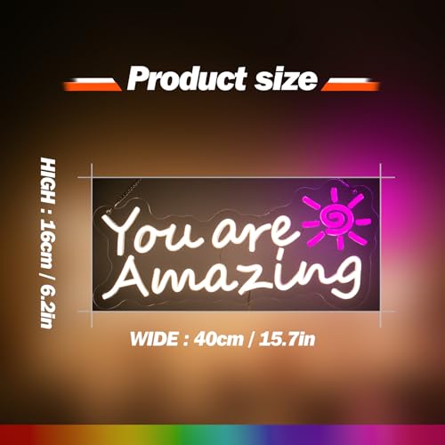 Image of Goneons You Are Amazing Neon Sign for Wall Decor,Dimmable USB Powered Warm White LED Neon Light for Bedroom Classroom Bar Pub Club Party Birthday Gift(15.75 inch*6.3 inch)