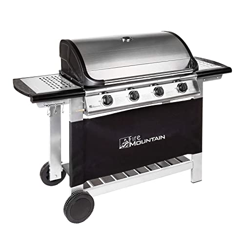 Fire Mountain - 4 Burner Gas BBQ, Large Gas BBQ, Perfect for Larger Gardens and Families, Outdoor BBQ Grill, Quad Control, Stainless Steel Burners, Large Cooking Griddle, 140 (W) X 106 (H) X 56 (D)