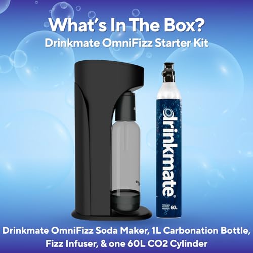 Image of Drinkmate OmniFizz Sparkling Water Maker & Soda Streaming Machine | Carbonates Any Drink | STARTER KIT | Includes One 60L CO2 Cartridge + One BPA-Free Bottle (Matte Black)