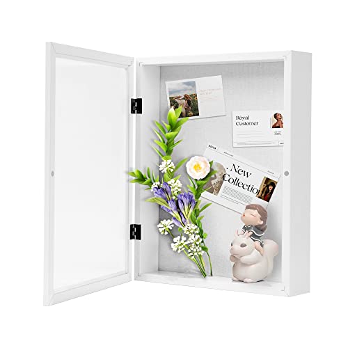 Image of Muzilife 11x14 Shadow Box Picture Frame - 2.16" Interior Deep Wood & Glass Display Case Ready to Hang Memory Box Baby Sports Memorabilia, Wedding, Tickets, and Photos (White)