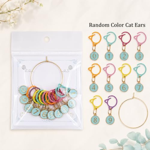 Ritpviq Numbered Knitting Stitch Markers 0-9, Multicolor Enamel Charm Rings - 5