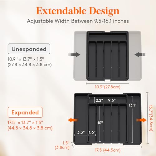 image for Lifewit Silverware Drawer Organizer, Expandable Utensil Tray for Kitch