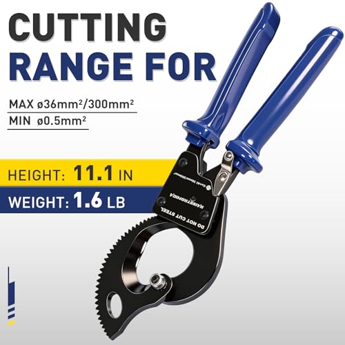 Image of haisstronica Ratchet Cable Cutters,Heavy Duty Wire Cutters for Cutting Electrical Copper & Aluminum Cable Wire Up to 300mm(600 Kcmil)