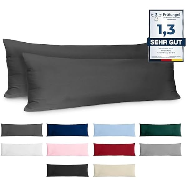 Dreamzie - Poszewka 40x145 Wzmocniona Bawełna (Zestaw 2) - Antracyt - Gęsta tekstura 57 Nitków/cm² - Poszewki na poduszki 40 x 145 cm - Poszewka na poduszkę 40x145 Certyfikat Oeko Tex