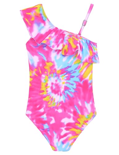 Image of Snowheart Girls Swimsuit Adjustable Shoulder Strap UPF50+ One-Shoulder Ruffle Bathing Suit 3-12T