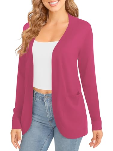 Image of EXCHIC Women's Long Sleeve Lightweight Knit Sweater Cardigan Curved Hem Open Front Cardigans with Pockets
