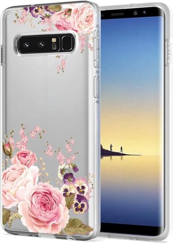Image of Yerebel Galaxy Note 8 Case, Samsung Note 8 Cute Case, Clear Flexible Bumper TPU Soft Rubber Silicone Cover Phone Case for Samsung Galaxy Note 8 (rose flower)