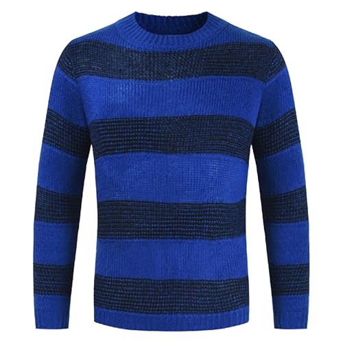 Mens Fashionable Striped Knitted Pullover Soft Casual Crewneck Sweater Block Thermal Cottton Knitted Sweaters