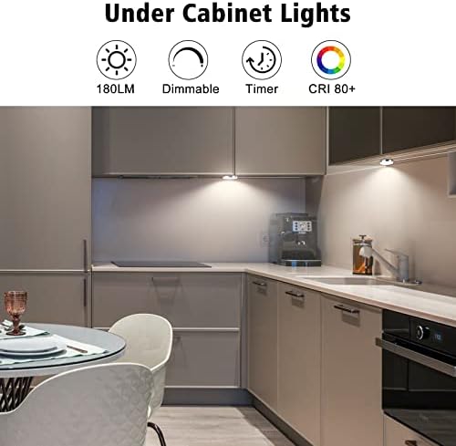 LABOREDUCER Under Cabinet Lighting - Dimmable Cupboard Lights with Remote Control & 6 Cabinet Puck Lights Display Kitchen LightingClosetCounterBookshelfWardrobe(4000K Netural White)