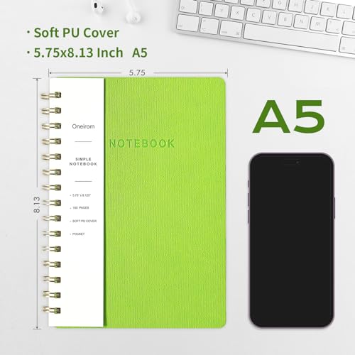 Image of Spiral Notebook-5.75 inch x 8.125 inch College Ruled Journal with Inner Pockets and 160 Pages,PU Leather Cover Business Journal, Twin-Wire Binding Notebook Perfect for Office & Home School Supplies Light Green
