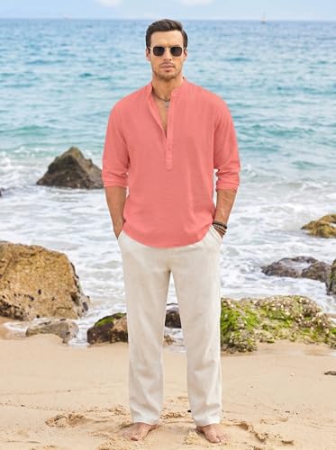 Image of ROYALSCOUT Men's Short Kurta | Solid Mandarin Collar Full Sleeve Pullover Style Kurta | Regular Fit Casual Ethnic Wear for Men