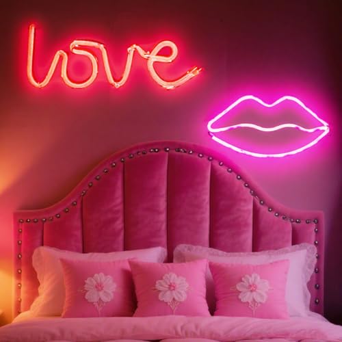 Panneau lumineux néon « Love », joli panneau néon alimenté par 3 piles AA ou USB, panneau lumineux LED comme accessoire de décoration pour chambre de...