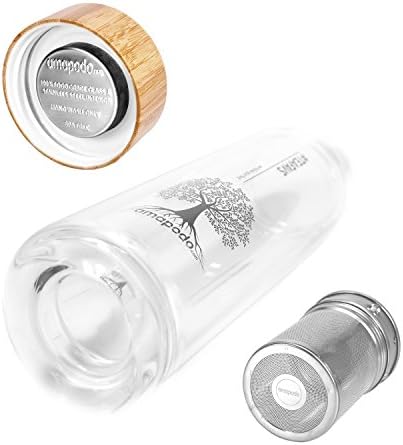 amapodo Tea Maker Bottle Set - 2x Tea Glass Teapot with Bamboo Lid Drinking Bottle Tumbler Infuser glass to go double-walled BPA-free