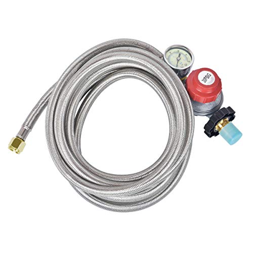 Generep 0-30 PSI Adjustable Propane Tank Regulator,12 Foot High Pressurepropane Hose with Gauge/Indicator,More Durable Stainless Steel Braided Gas Hose and LP Gas Regulator(12 FT) - Thumbnail 5