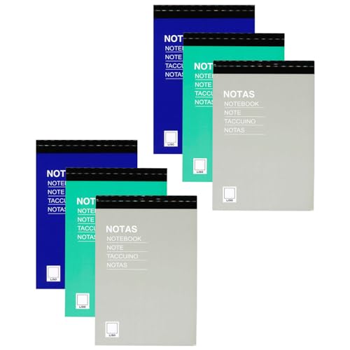 Acan Tradineur - Pack de 6 blocs de notas, 80 hojas lisas en blanco, incluyen matriz de corte y tapas de cartón, anotaciones (Tamaño A5-145 x 210 mm - Color cubierta aleatorio)
