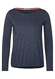 Rundhalsausschnitt Cecil Damen Langarmshirt mit Streifen deep Blue XL mit Langen Ärmeln, Damenshirt, Rundhals, Softer Materialmix, Gemustert