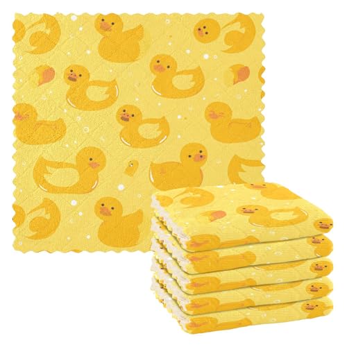FRODOTGV Paño de limpieza de microfibra de secado rápido, 6 trapos para lavar platos para ventana, pato animal de goma amarilla, 11 x 11 pulgadas