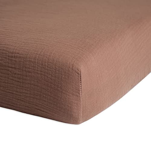 Image of Meracorallo Muslin Fitted Crib Sheet, Soft and Breathable Solid Color Baby Crib Sheet for Standard Crib and Toddler Mattresses (Brown)