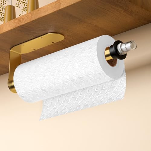 Gewtur Gold Kitchen Roll Holder, Kitchen Roll Paper Holder with Spray Bottle for Bathroom RV, SUS304 Stainless Steel