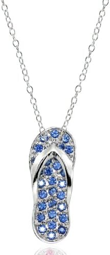 Sterling Silver Simulated Blue Sapphire Flip-Flop Beach Sandal Necklace