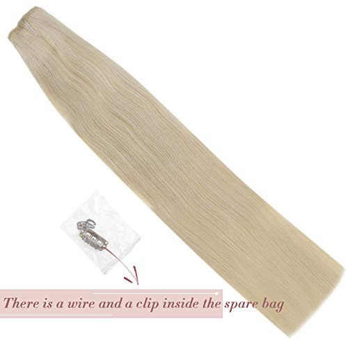 [Hot Color]LaaVoo 18inch One Piece Fish Line Halo Human Hair in Platinum Blonde Hair Extensions Secret Wire Tangle Free European Hair Extensions 11 inch Width 80g Per Pack - Thumbnail 7