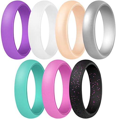 ThunderFit Women’s Silicone Wedding Ring - Rubber Wedding Band - 5.5mm Wide, 2mm Thick (Purple, Pink, Teal, White, Peach, Black with Purple Glitter, Silver - Size 7.5-8 (18.2mm))