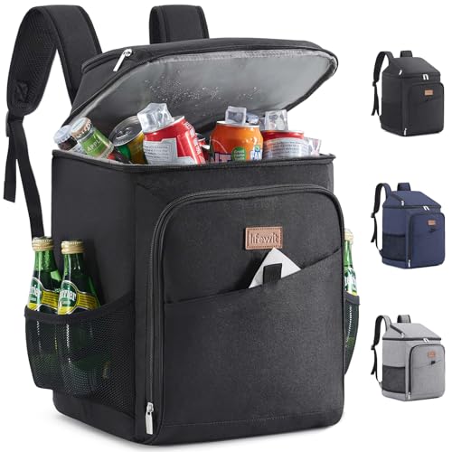 Lifewit 26L 34-Can Insulated Cooler Picnic Backpack Cool Bag, Large Picnic Bag Leakproof Portable Soft Food Cooler Box for Men Women for Outdoor, Picnic, Beach, BBQ, Camping, Travel, Family, Black