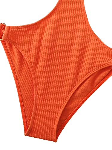 Flatterme Ring Linked Cut-Out One Piece Swimsuit Scoop Neck Lace Up Back Monokini Bathing Suit(22004-Burnt Orange-L) #TOP4