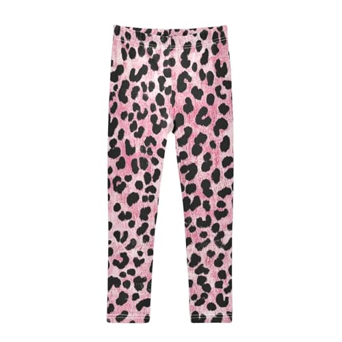 Leopard Pink and Black Texture Pattern Girls Athletic Leggings Soft Comfortable Ankle Leggings for Kids