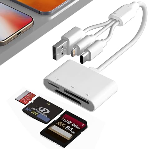 XD Card Reader - 3 in 1 SD/TF/XD Picture Card Reader Digital Camera Adapter for iPhone 16/15/14/iPad/PC/Android/MAC, Lightning+USB A+USB C OTG Adapter Plug & Play MicroSD SD Card Reader for iPhone
