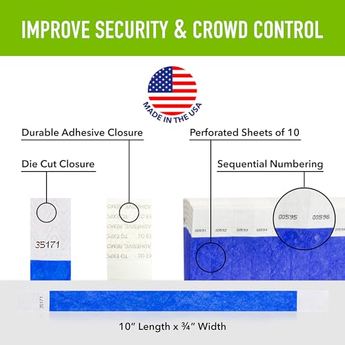 Image of 500 WristCo Marine Blue Tyvek Wristbands for Events - Comfortable Tear Resistant Paper Bracelets ID Wrist Bands for Concerts Festivals Admission Party Identification