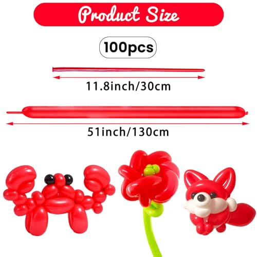 Image of 100Pcs Red 260 Balloons, Long Balloon for Tying Balloon Arch, Long Skinny Balloons for Twisting Ballons Animal balloons Birthday Party Wedding Festival Decorations