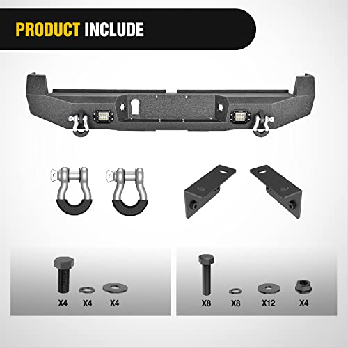 Image of Nilight Rear Step Bumper for 2016 2017 2018 2019 2020 2021 2022 2023 2024 Toyota Tacoma Full Width Pickup Truck Black Solid Steel Off-Road with 2X Upgraded 18W LED Lights D-Rings