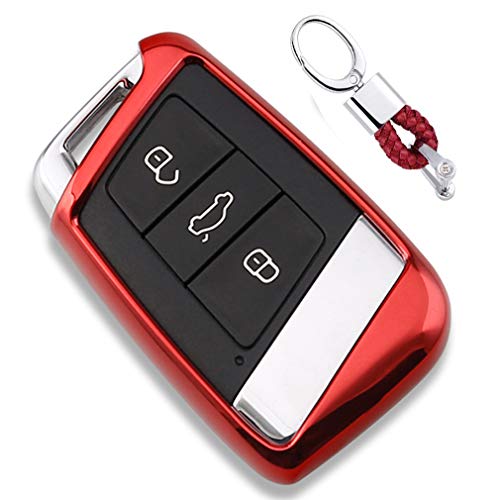 Rojo Funda de TPU Suave para Llave + Llavero para Coche VW Volkswagen Magotan Passat