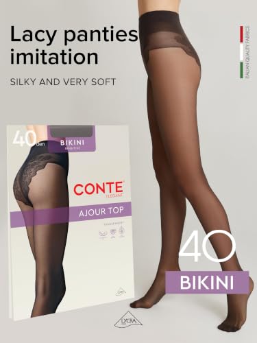 Image of Conte Women's Lace Top Patterned Panties Pantyhose Tights Bikini 40 Den