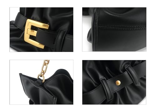 2025 Women's Leather Pleated Hobo Shoulder Bags Metallic Genuine Leather Clutch Purse for Party or Evening Occasions3