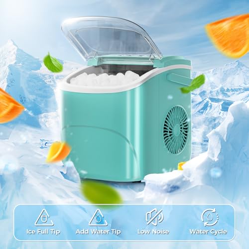 Image of Antarctic Star Countertop Ice Maker Portable Ice Machine,Bullet Ice, Automatic-Cleaning Ice Makers, 26Lbs /24H, 9 Ice Cubes Ready in 6-8 Mins for Home Kitchen Bar Party Green