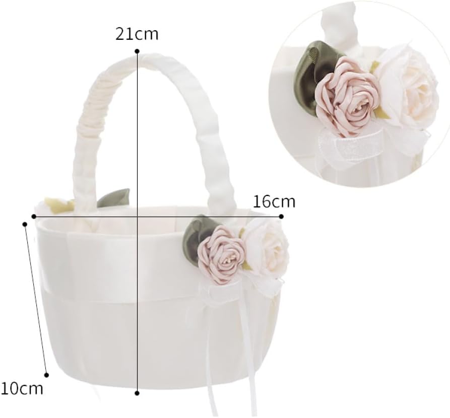 Wedding Flower Girl Basket Set with Satin Bowknot and Lace, Blue Ring Pillow and Handheld Flower Basket for Wedding Party Ceremony Supplies